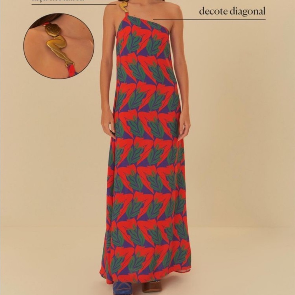 FARM Rio One-Shoulder Red and Green Dress